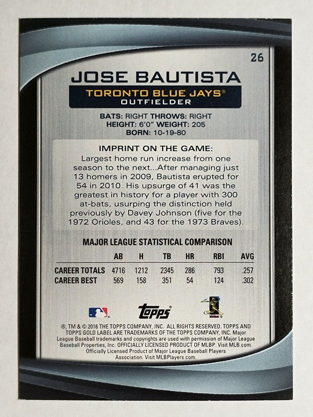 2016 Topps Gold Label Class 2 #26 Jose Bautista