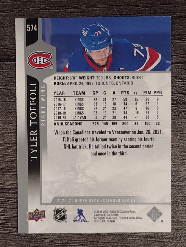 2020-21 Upper Deck #574 Tyler Toffoli