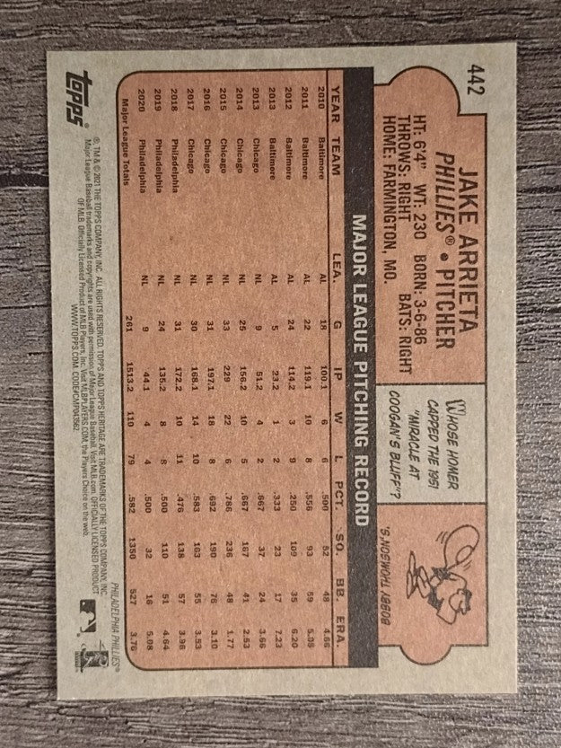 2021 Topps Heritage #442 Jake Arrieta SP