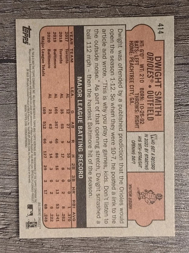 2021 Topps Heritage #414 Dwight Smith Jr. SP