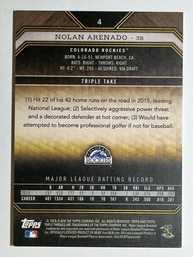 2016 Topps Triple Threads #4 Nolan Arenado