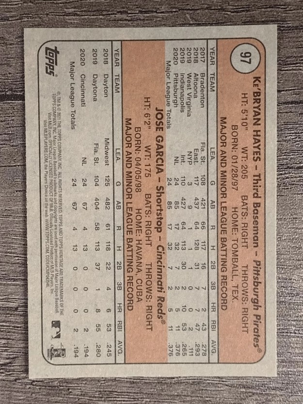 2021 Topps Heritage #97 Ke'Bryan Hayes RC/Jose Garcia RC