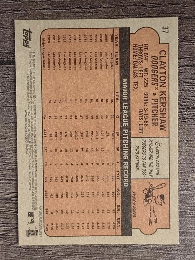 2021 Topps Heritage #37 Clayton Kershaw