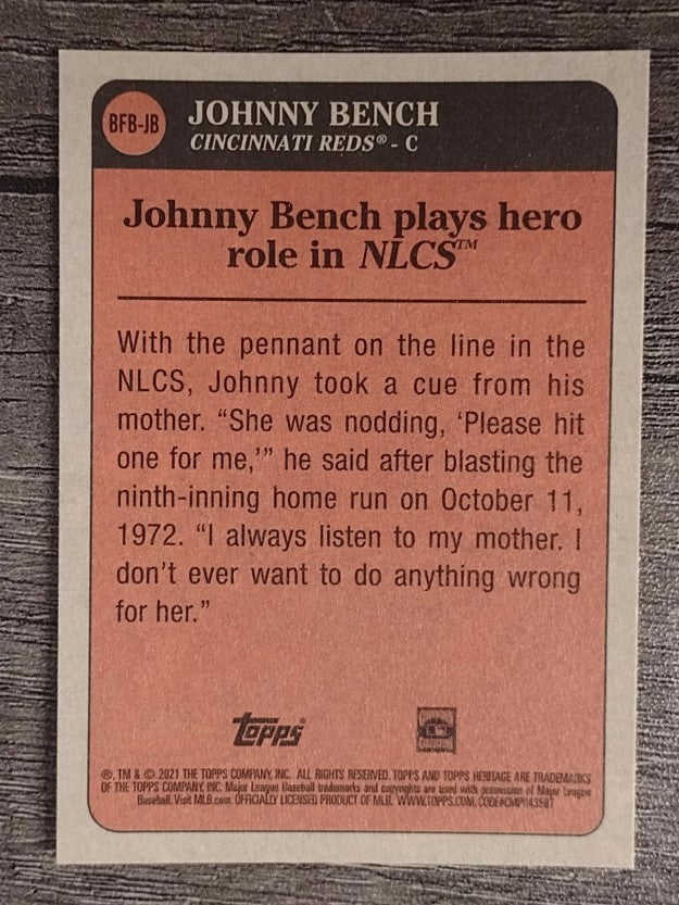 2021 Topps Heritage Baseball Flashbacks #BFBJB Johnny Bench