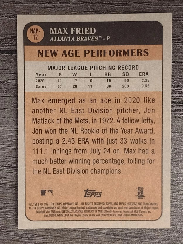 2021 Topps Heritage New Age Performers #NAP12 Max Fried