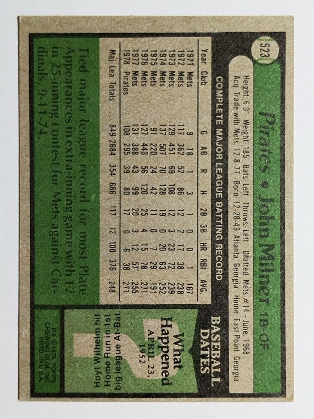 1979 Topps #523 John Milner (EX)