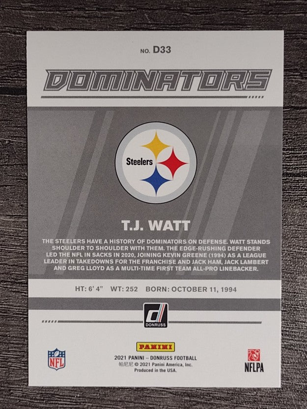 2021 Donruss Dominators #33 T.J. Watt