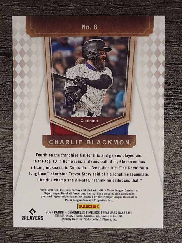 2021 Timeless Treasures #6 Charlie Blackmon