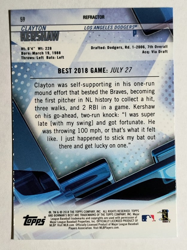 2018 Bowman's Best Refractors #59 Clayton Kershaw