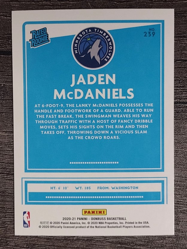 2020-21 Donruss #239 Jaden McDaniels RR RC