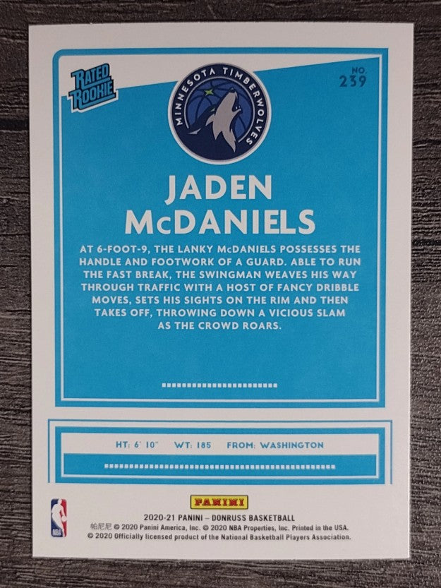 2020-21 Donruss #239 Jaden McDaniels RR RC