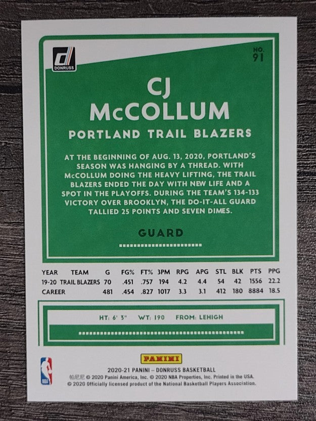 2020-21 Donruss #91 CJ McCollum