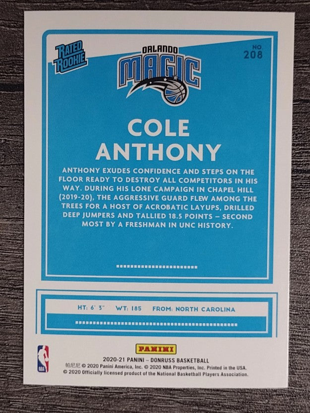 2020-21 Donruss #208 Cole Anthony RR RC