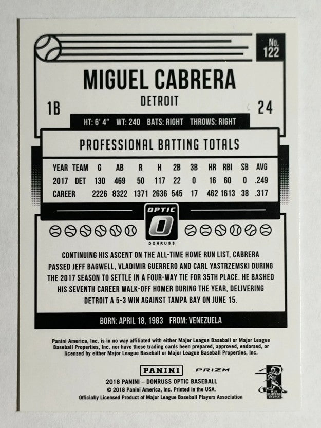 2018 Donruss Optic Holo #122 Miguel Cabrera