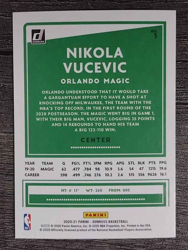2020-21 Donruss #3 Nikola Vucevic