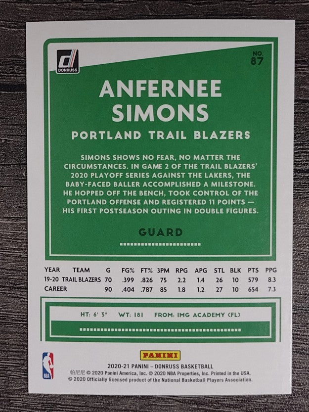 2020-21 Donruss #87 Anfernee Simons