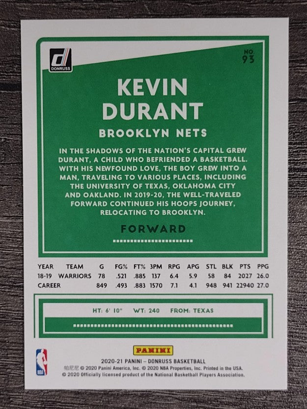 2020-21 Donruss Holo Green and Yellow Laser #93 Kevin Durant