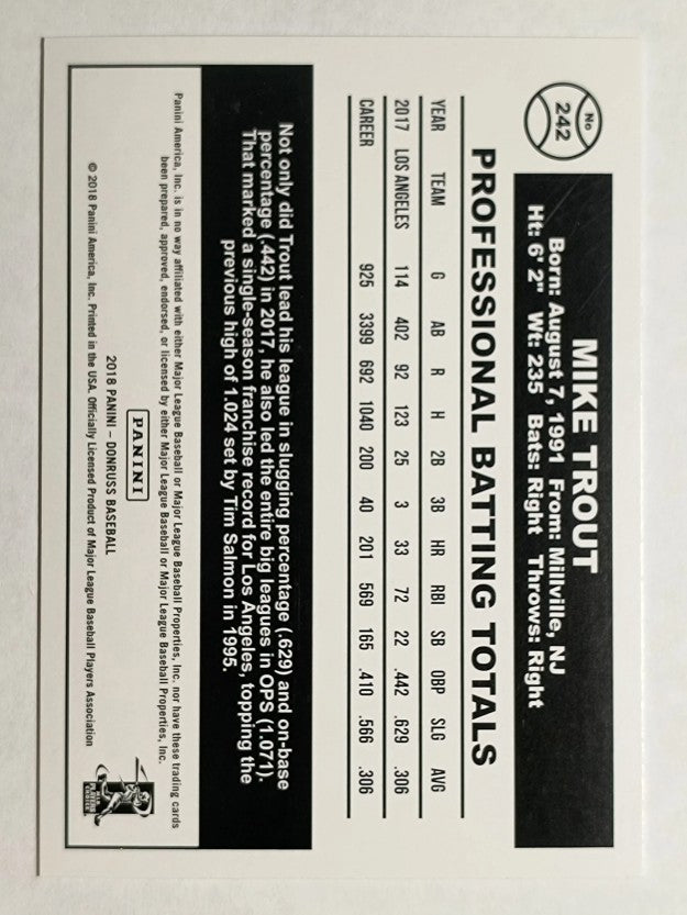2018 Donruss Variations #242 Mike Trout RETRO