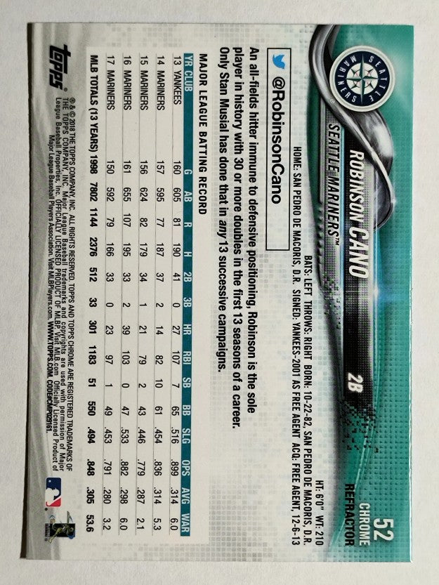 2018 Topps Chrome Refractors #52 Robinson Cano