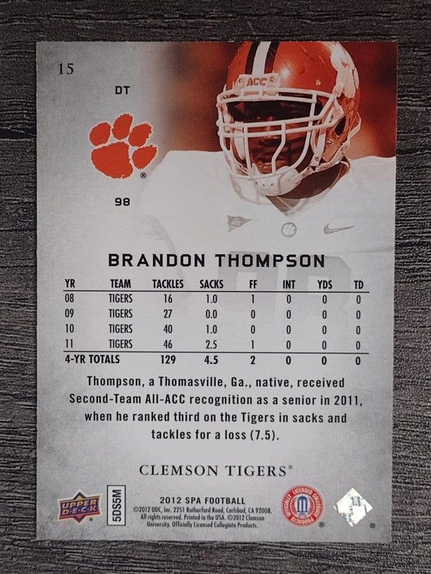 2012 SP Authentic #15 Brandon Thompson