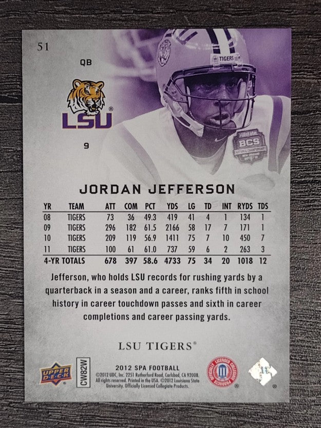 2012 SP Authentic #51 Jordan Jefferson
