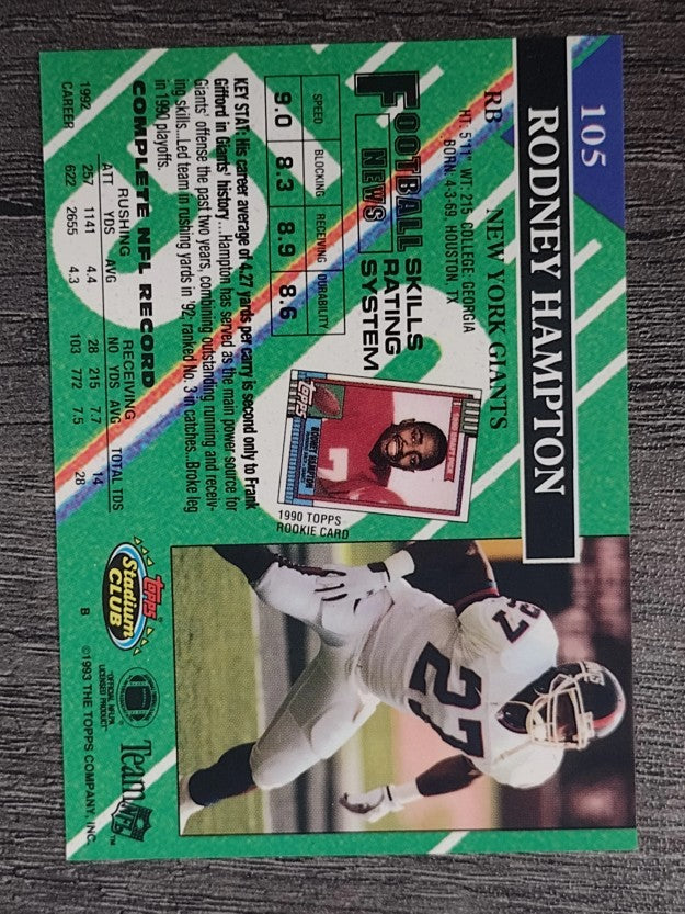 1993 Stadium Club #105 Rodney Hampton