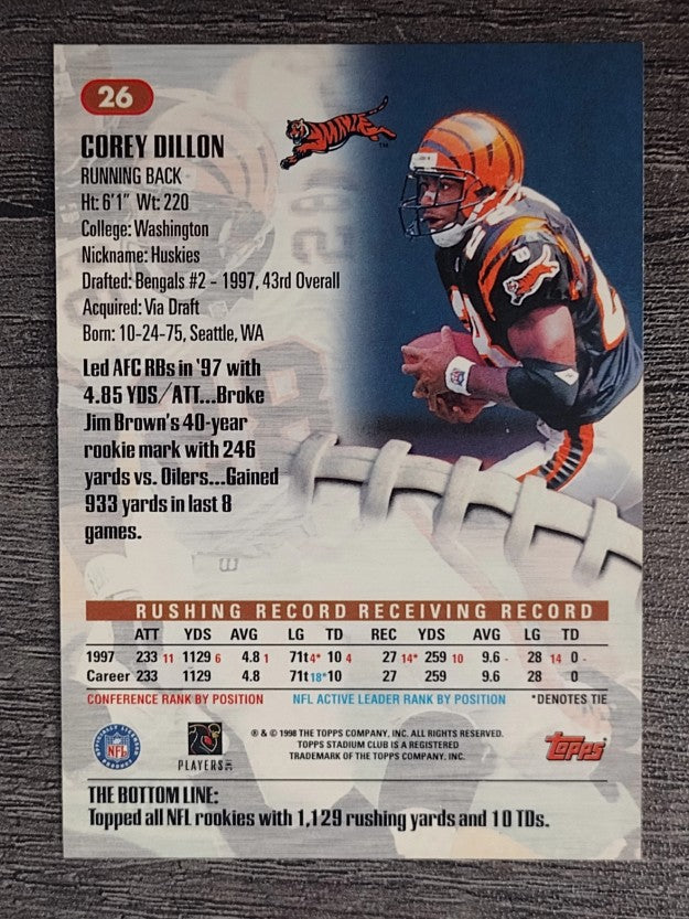 1998 Stadium Club #26 Corey Dillon