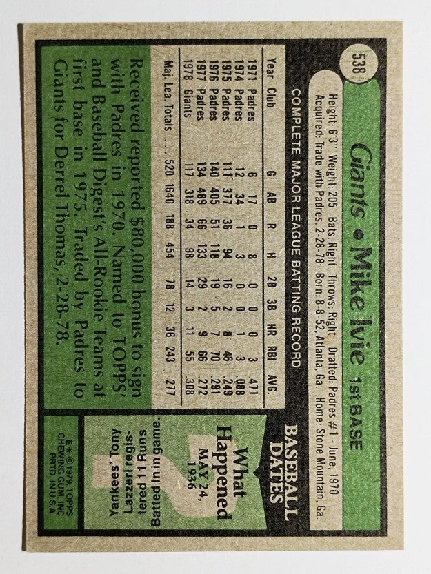 1979 Topps #538 Mike Ivie DP (EXMT)