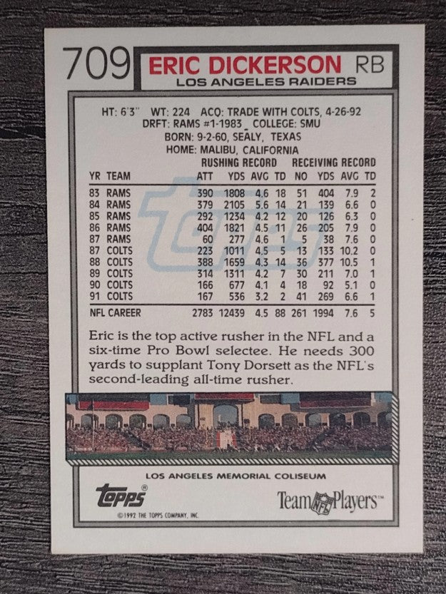 1992 Topps #709 Eric Dickerson
