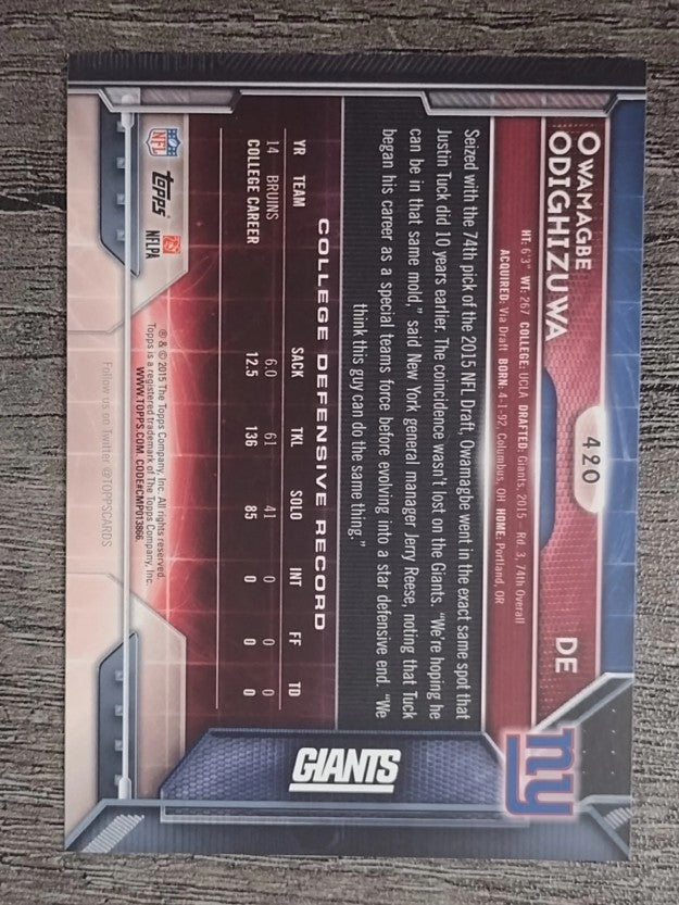 2015 Topps #420 Owamagbe Odighizuwa RC