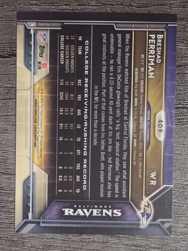2015 Topps #409A Breshad Perriman RC/running