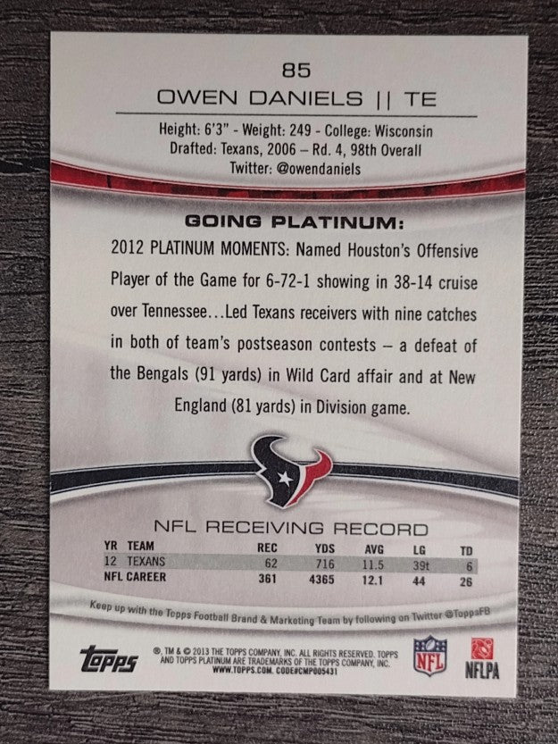 2013 Topps Platinum #85 Owen Daniels