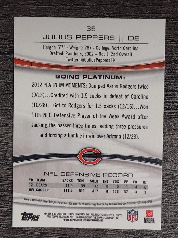 2013 Topps Platinum #35 Julius Peppers