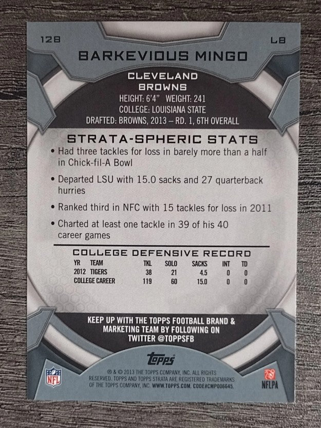 2013 Topps Strata Retail #128 Barkevious Mingo RC