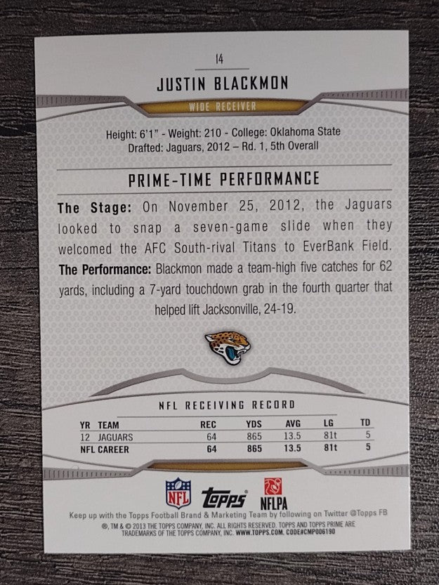 2013 Topps Prime Retail #14 Justin Blackmon