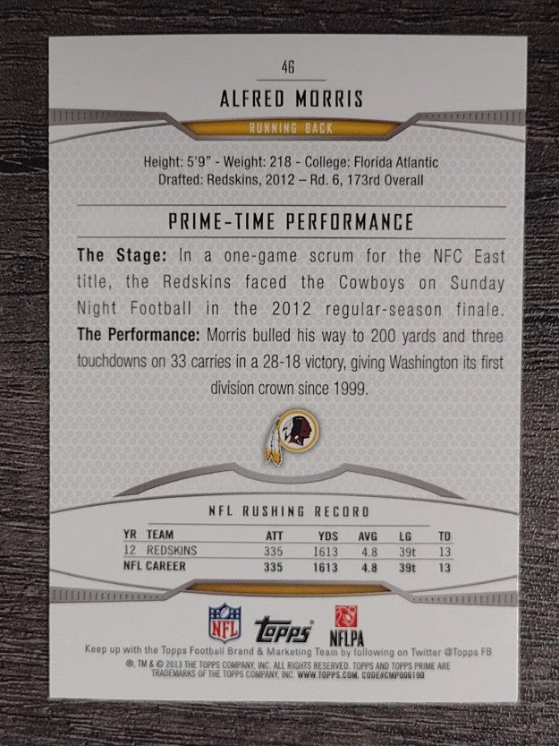 2013 Topps Prime Retail #46 Alfred Morris