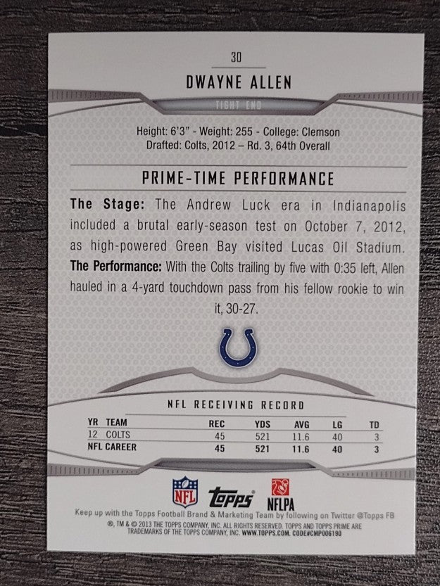 2013 Topps Prime Retail #30 Dwayne Allen