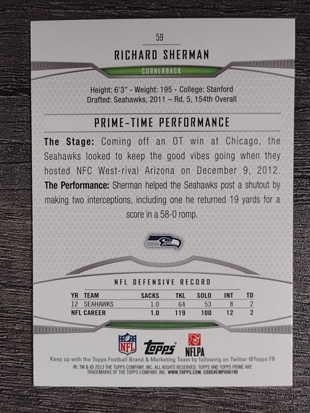 2013 Topps Prime Retail #59 Richard Sherman