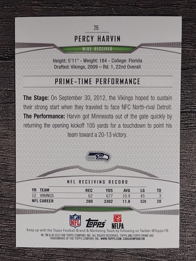 2013 Topps Prime Retail #26 Percy Harvin