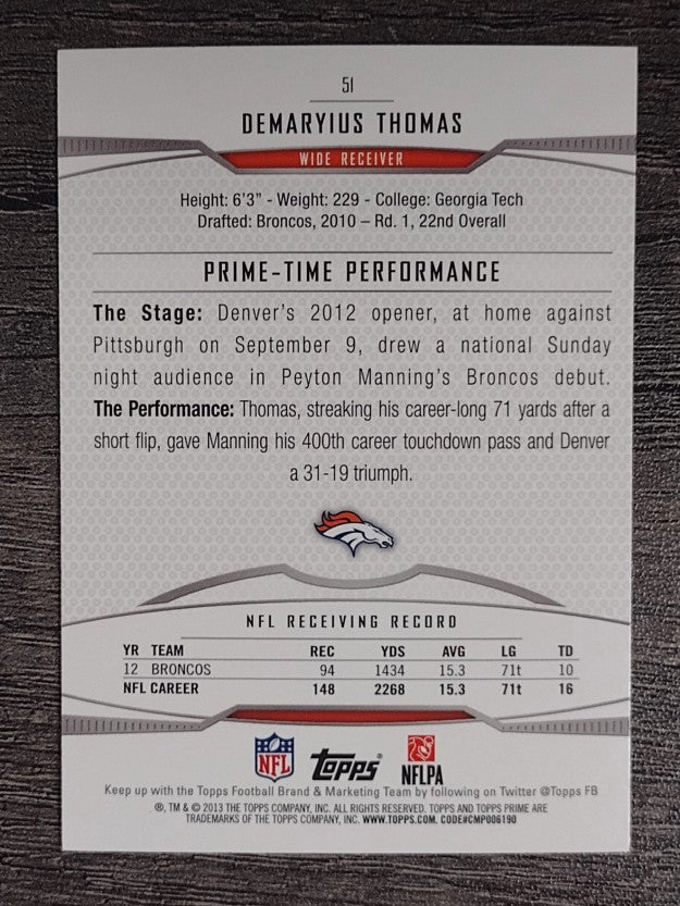 2013 Topps Prime Retail #51 Demaryius Thomas