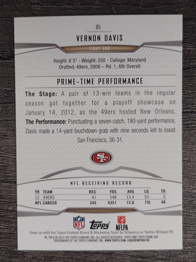 2013 Topps Prime Retail #85 Vernon Davis