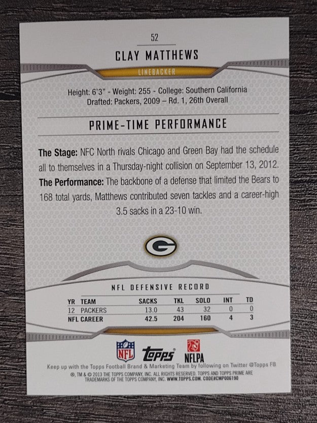 2013 Topps Prime Retail #52 Clay Matthews