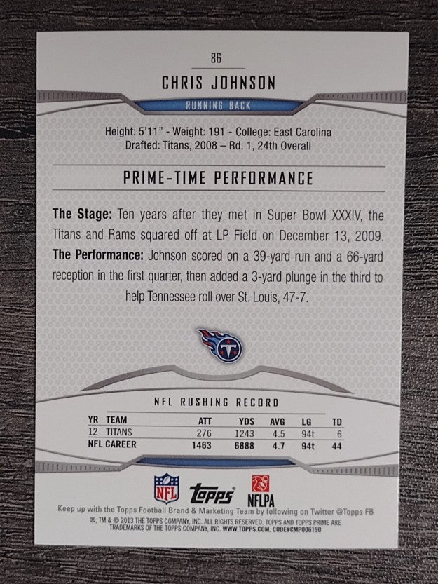 2013 Topps Prime Retail #86 Chris Johnson