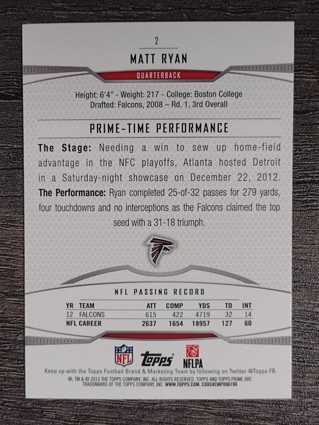 2013 Topps Prime Retail #2 Matt Ryan