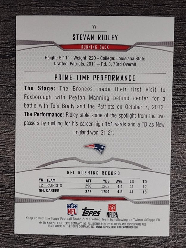 2013 Topps Prime Retail #77 Stevan Ridley