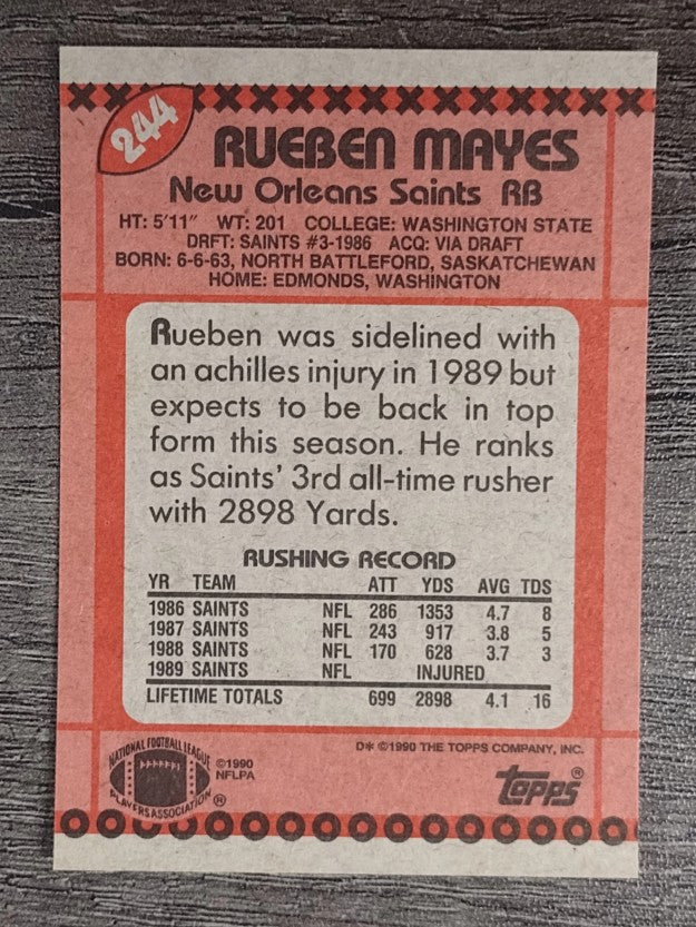 1990 Topps #244 Rueben Mayes