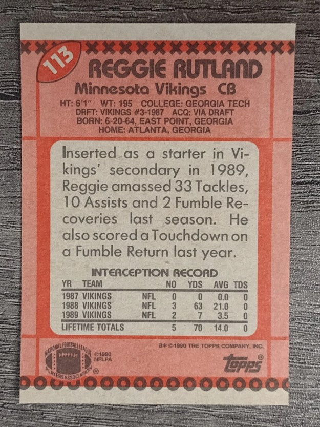 1990 Topps #113 Reggie Rutland RC