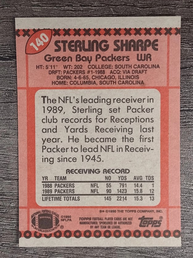 1990 Topps Disclaimer Back #140 Sterling Sharpe
