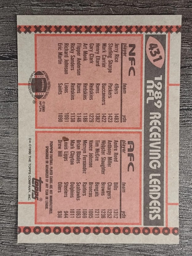 1990 Topps Disclaimer Back #431A Receiving Leaders/Jerry Rice/Andre Reed