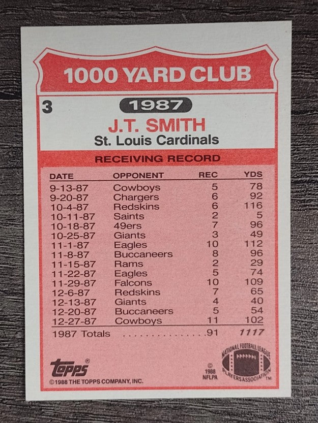 1988 Topps 1000 Yard Club #3 J.T. Smith